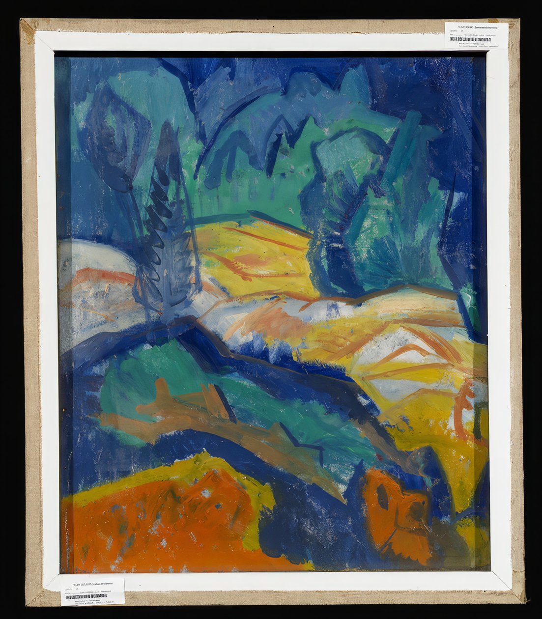 Boeket bloemen in blauwe vaas door Fritz Schaefler