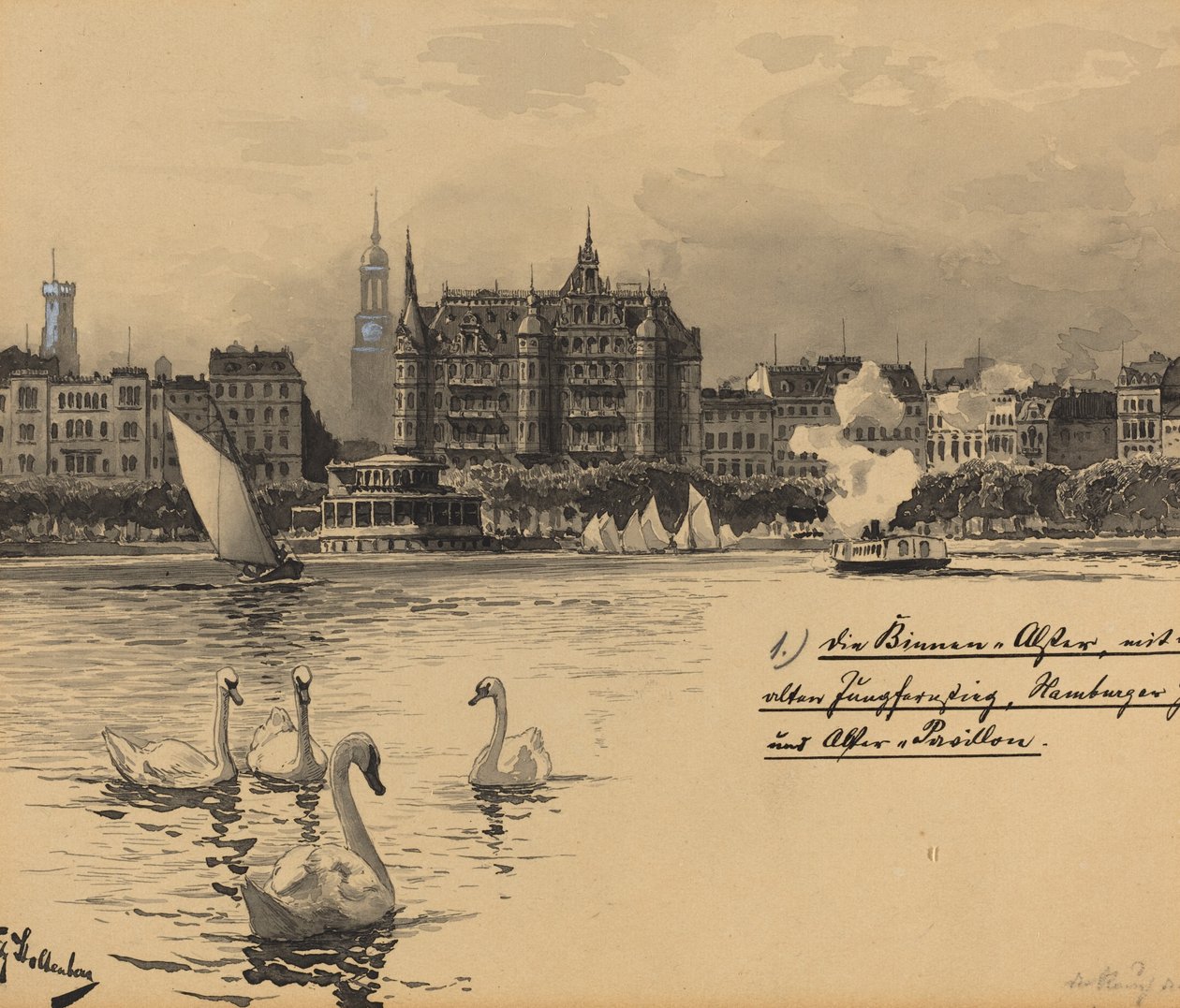 Binnenalster met Jungfernstieg door Fritz Stoltenberg