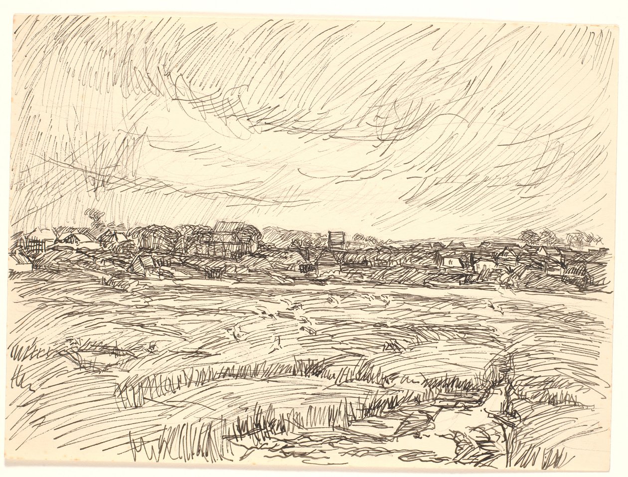 Landschap met dorp door Fritz Syberg