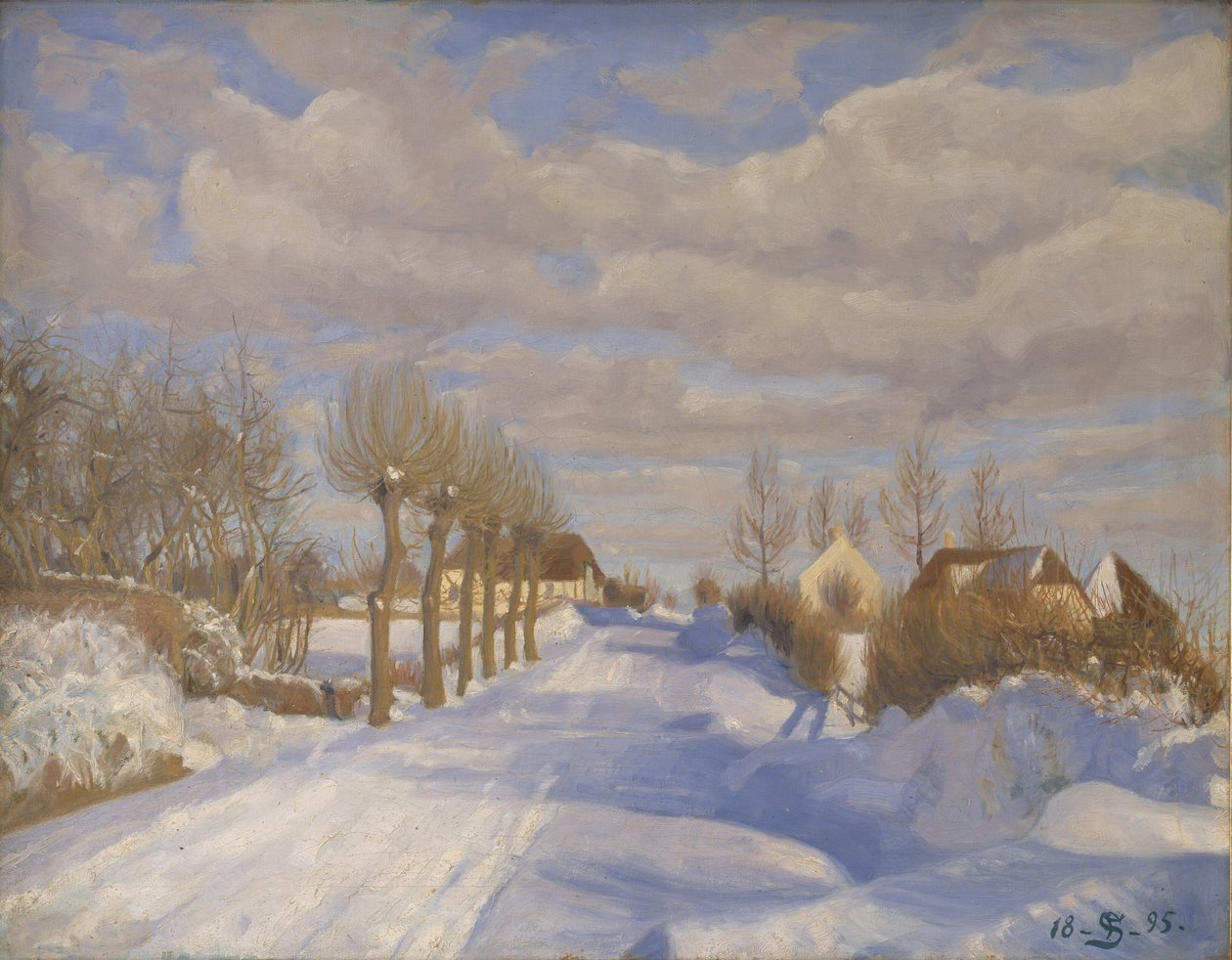 Met sneeuw bedekte hoofdweg in de zonneschijn door Fritz Syberg