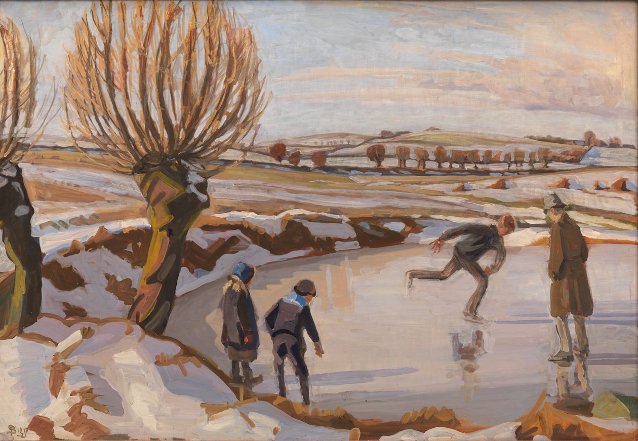 De winter is gekomen. Landschap met schaatsers door Fritz Syberg