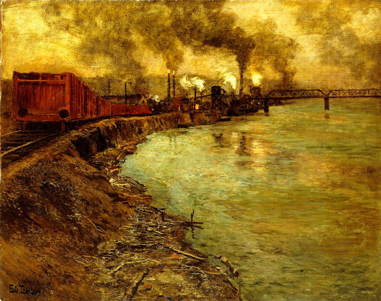 Goederentrein, schemering door Frits Thaulow