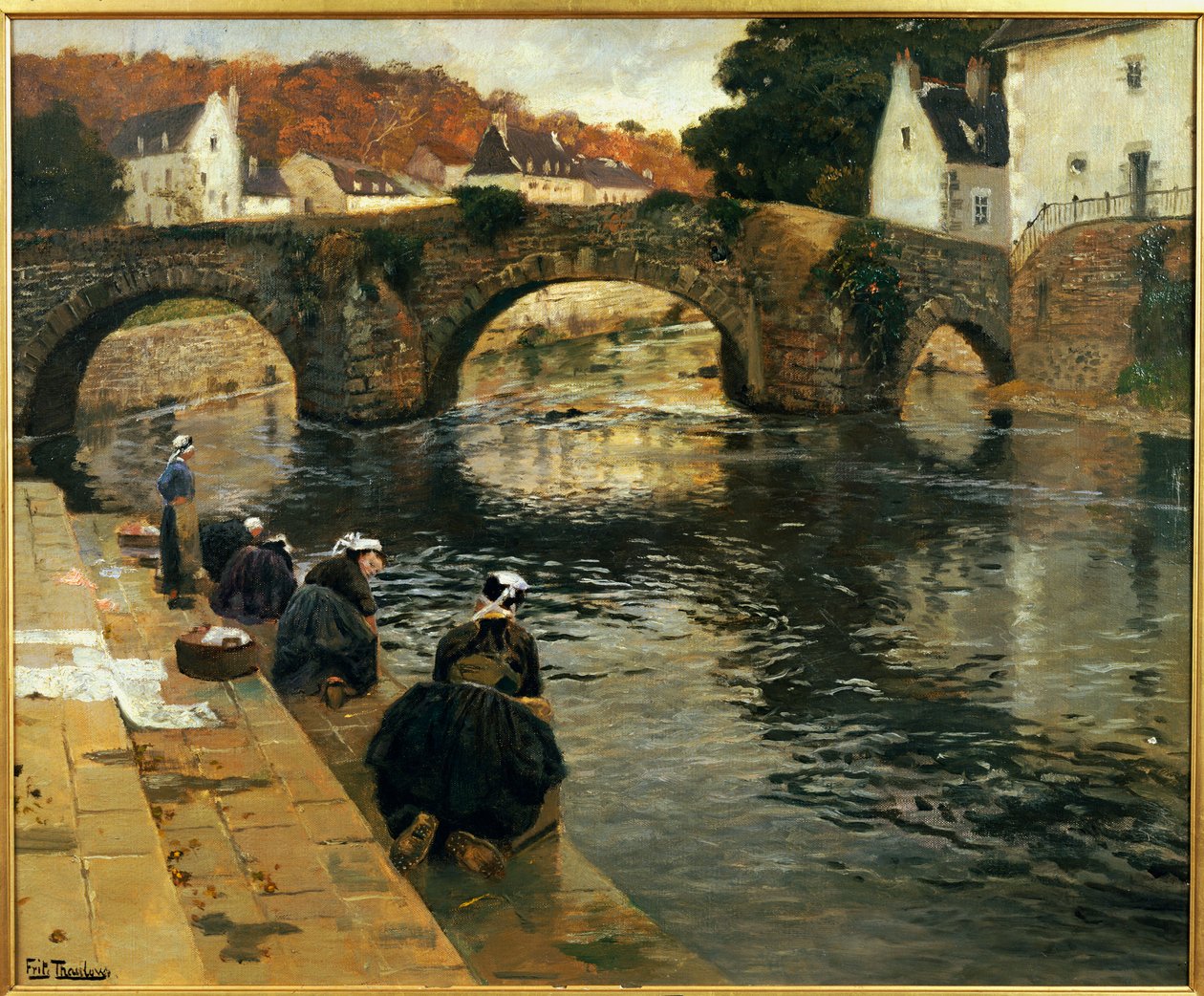 Wasvrouwen in de ochtend in Quimperlé door Frits Thaulow