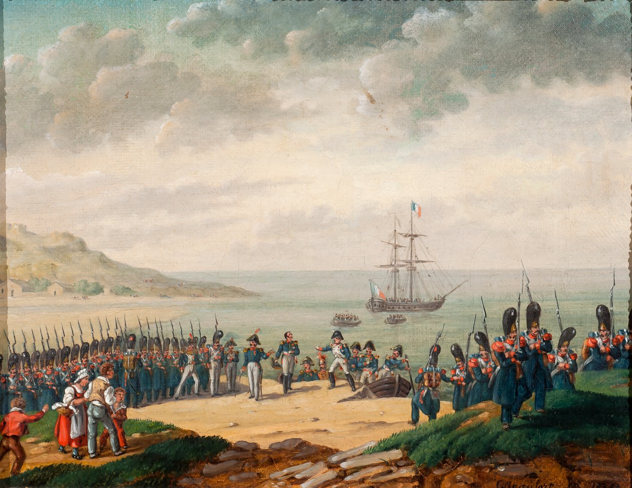 Napoleon ontscheept in Cannes in 1815 door G. Beaufort