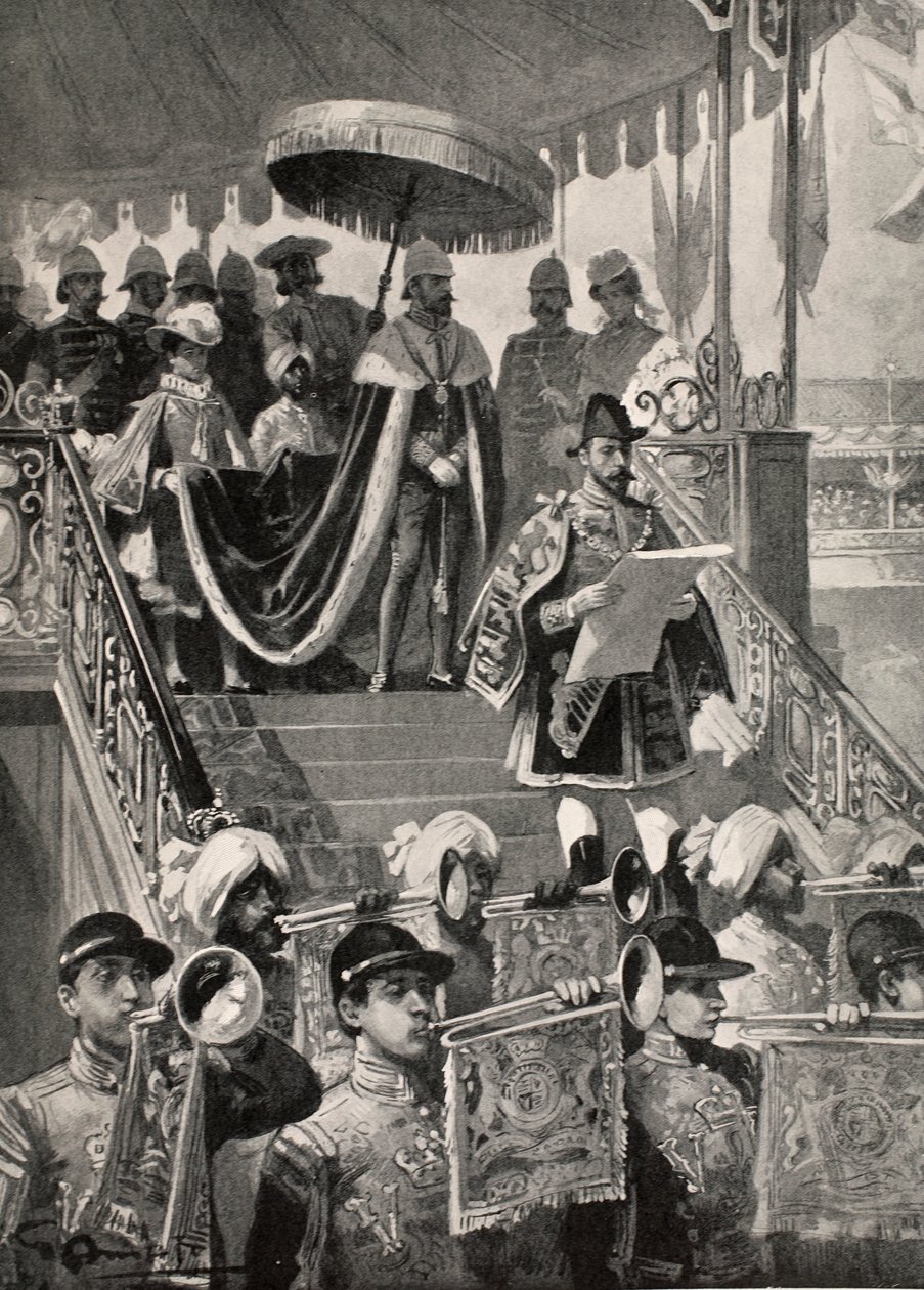 De eerste proclamatie van de Indiase keizerlijke titel van de Britse kroon in Delhi, Nieuwjaarsdag, 1877, uit 
