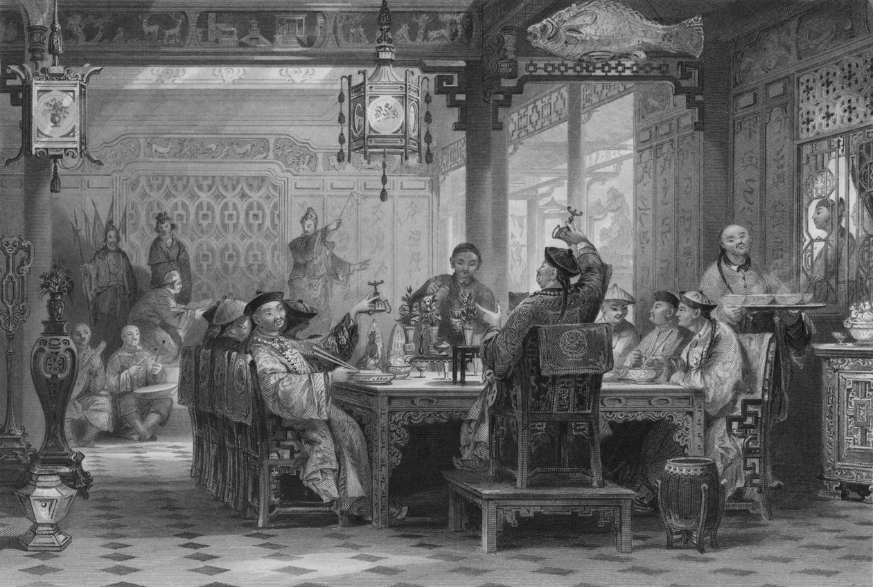 Dinerfeest bij een Mandarijn thuis, 1843 door G. Paterson