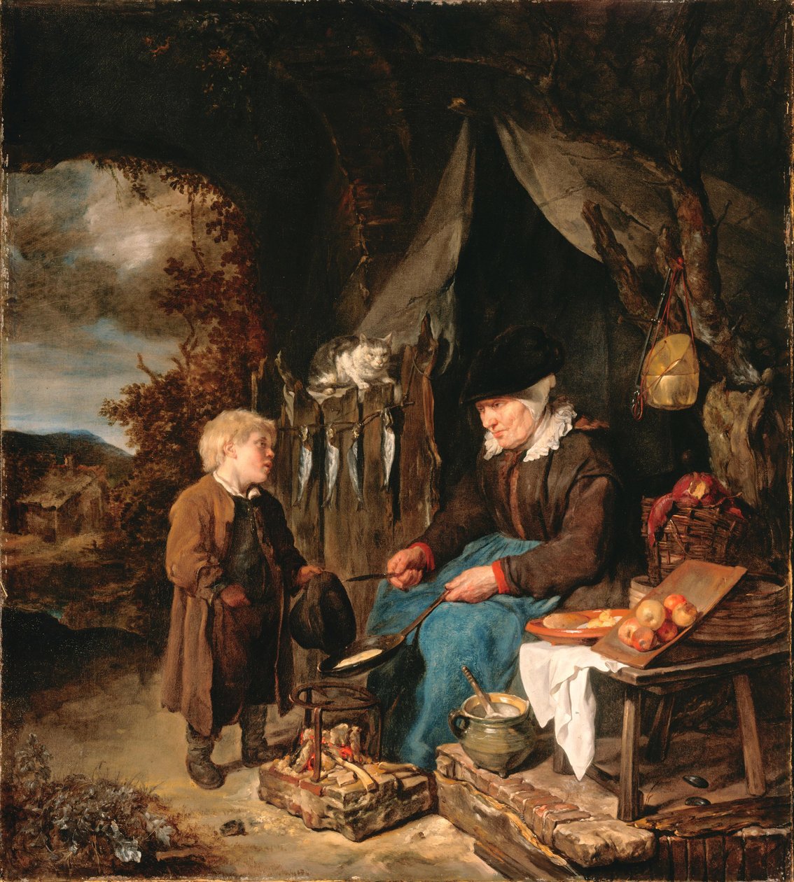 De pannenkoekenbakker met een jongen door Gabriel Metsu