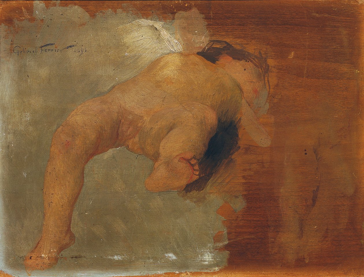 Liggende putto door Gabriel Ferrier