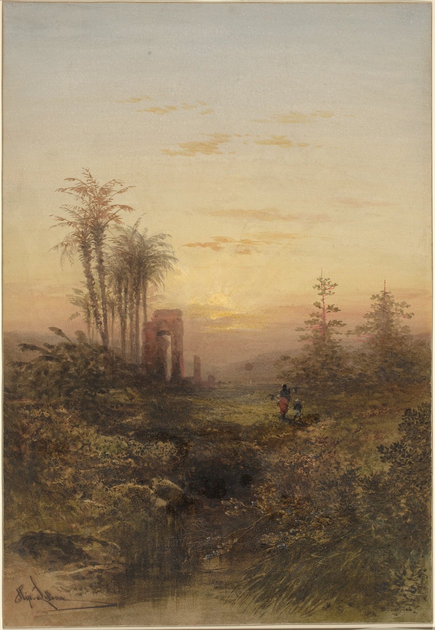 Zonsondergang in een Oriëntaals Landschap door Gabriel Hippolyte Lebas
