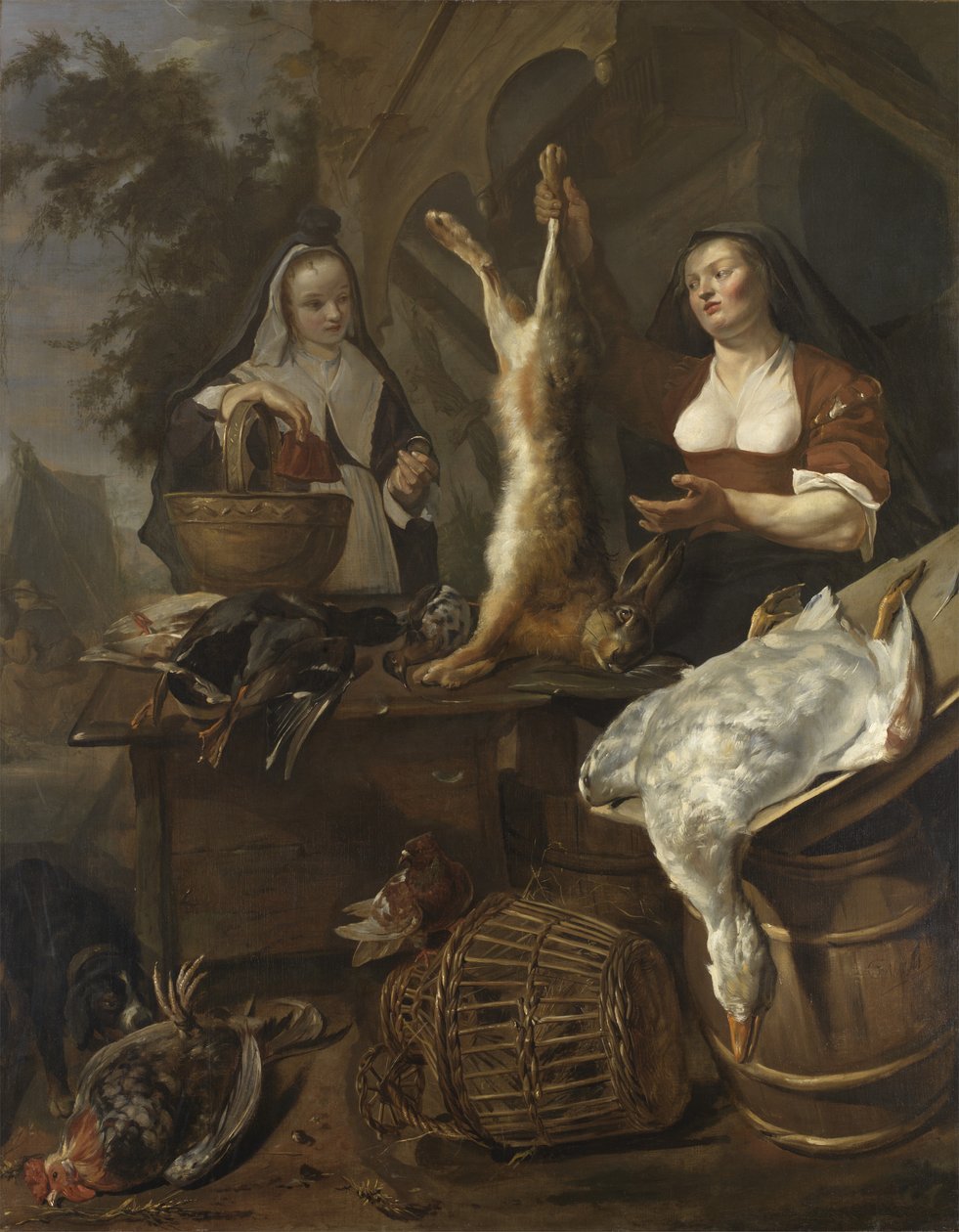 Vrouw verkoopt wild vanuit een kraampje door Gabriel Metsu