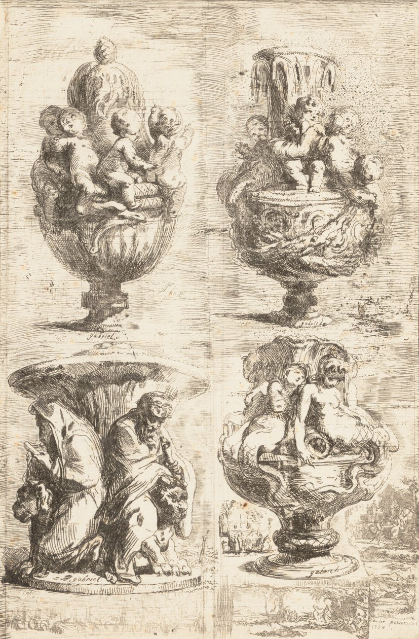 De vier vazen, 1754 door Gabriel de Saint Aubin