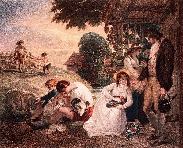 Plattelandsscène (afdruk van schilderij door W.Hamilton) door Gaetano Stefano Bartolozzi