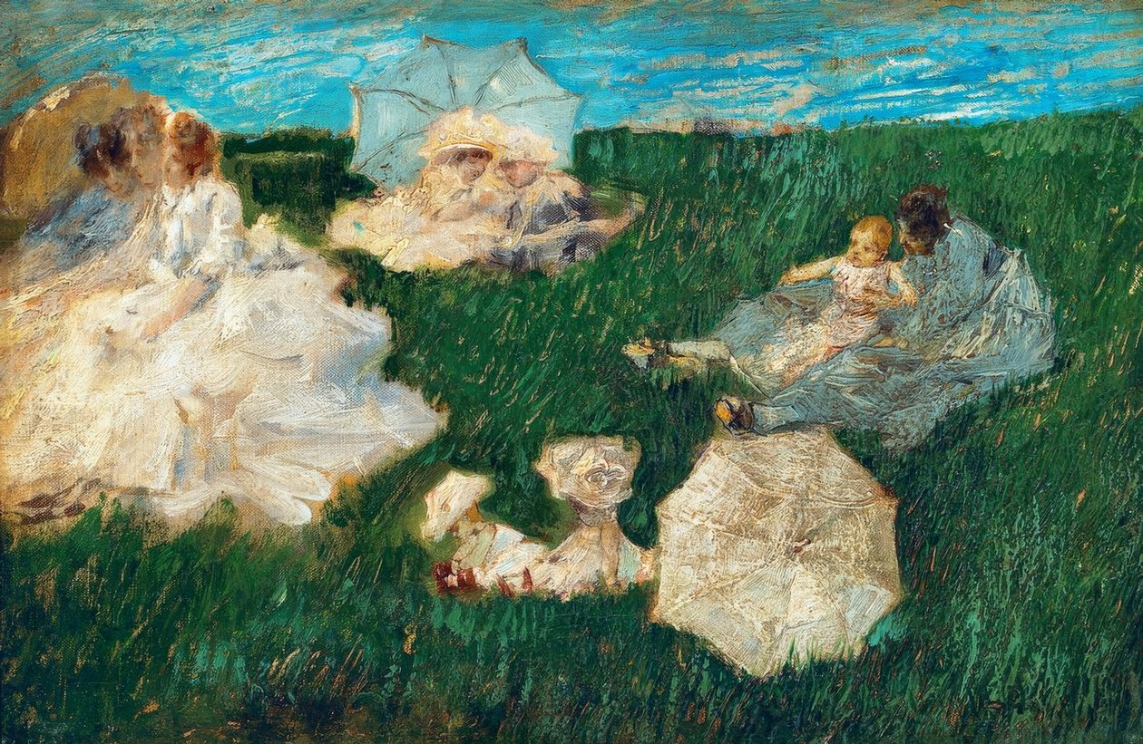 Vrouw met kinderen in de tuin, 1896 door Gaetano Previati