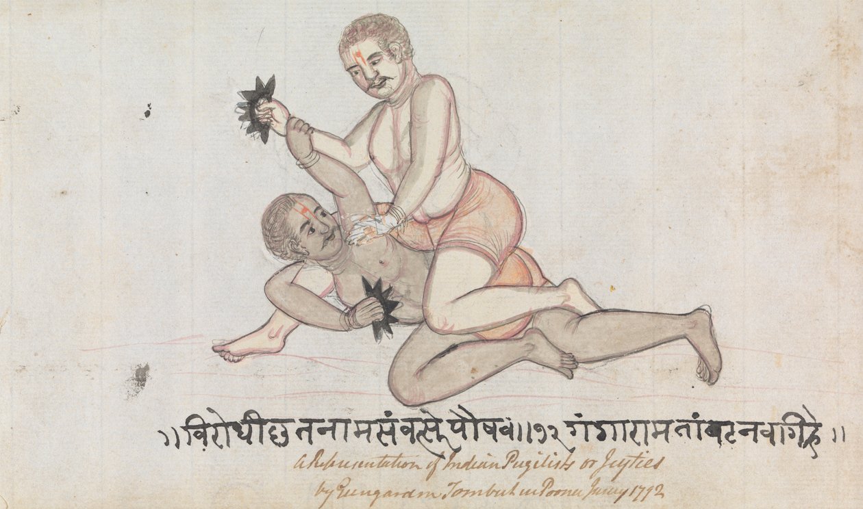 Twee Jeyties worstelen door Gangaram Chintaman Tambat