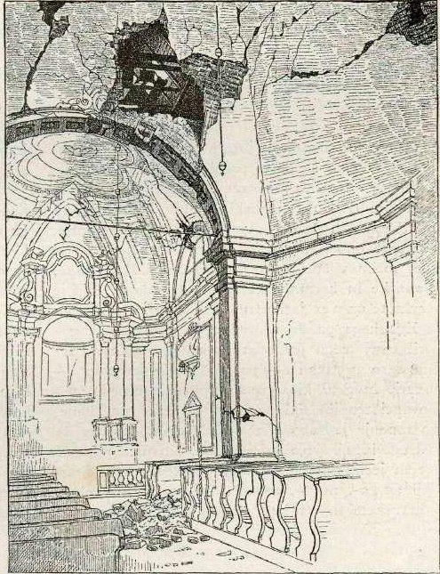 Parochiekerk in Vodice na de aardbeving door Gaspar Porenta