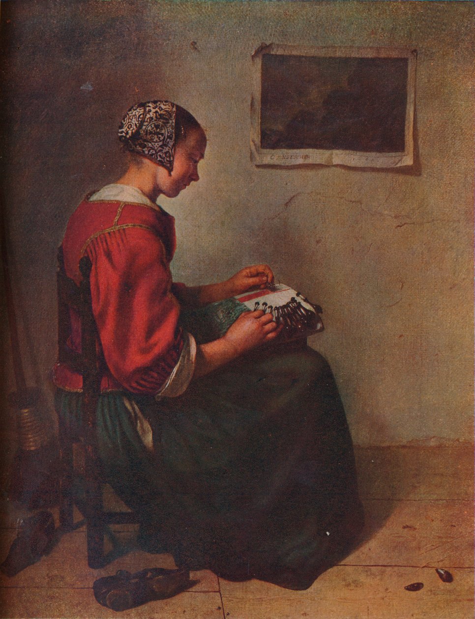 De kantmaakster, 1662 door Gaspar Netscher