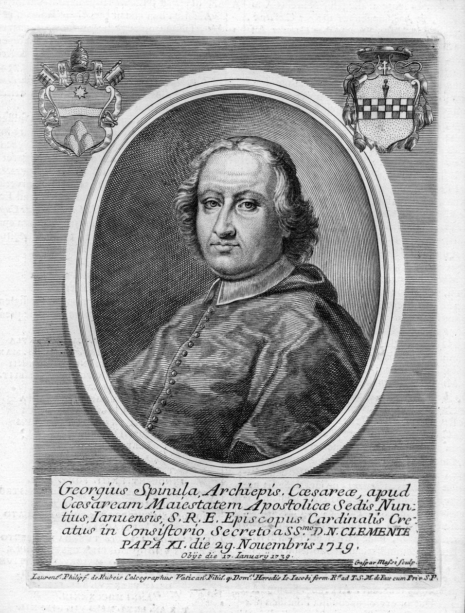 gegraveerd portret door Gasparo Massi d’après Lorenzo Filippo de Rossi
