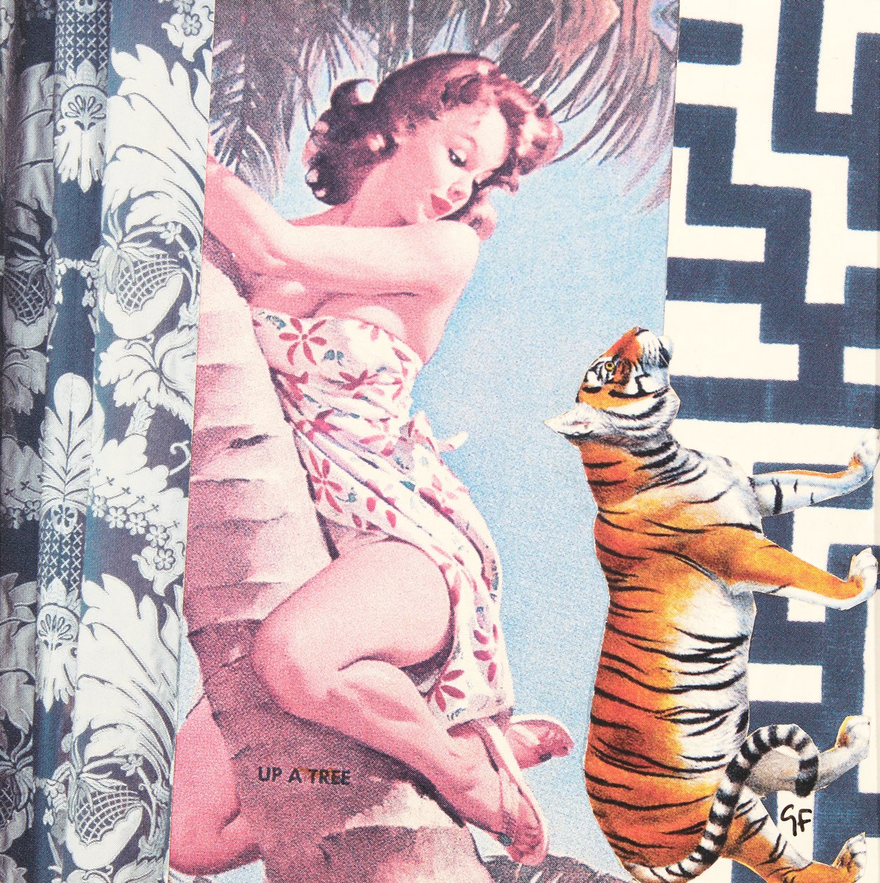 Klimmend meisje met tijger, 2016 (collage) door Genevieve French