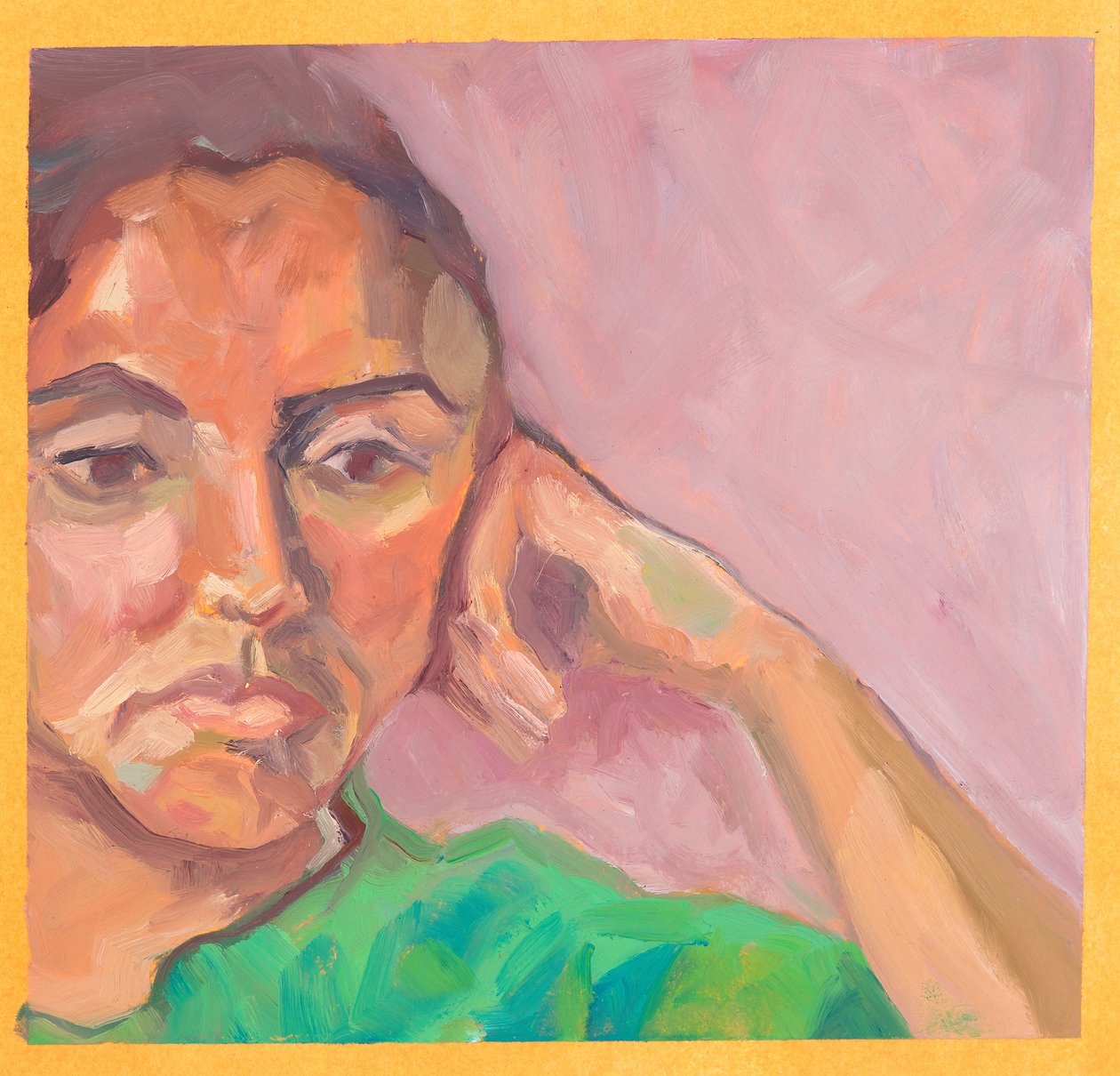 Meisje in atelier (olieverf op papier) door Genevieve French