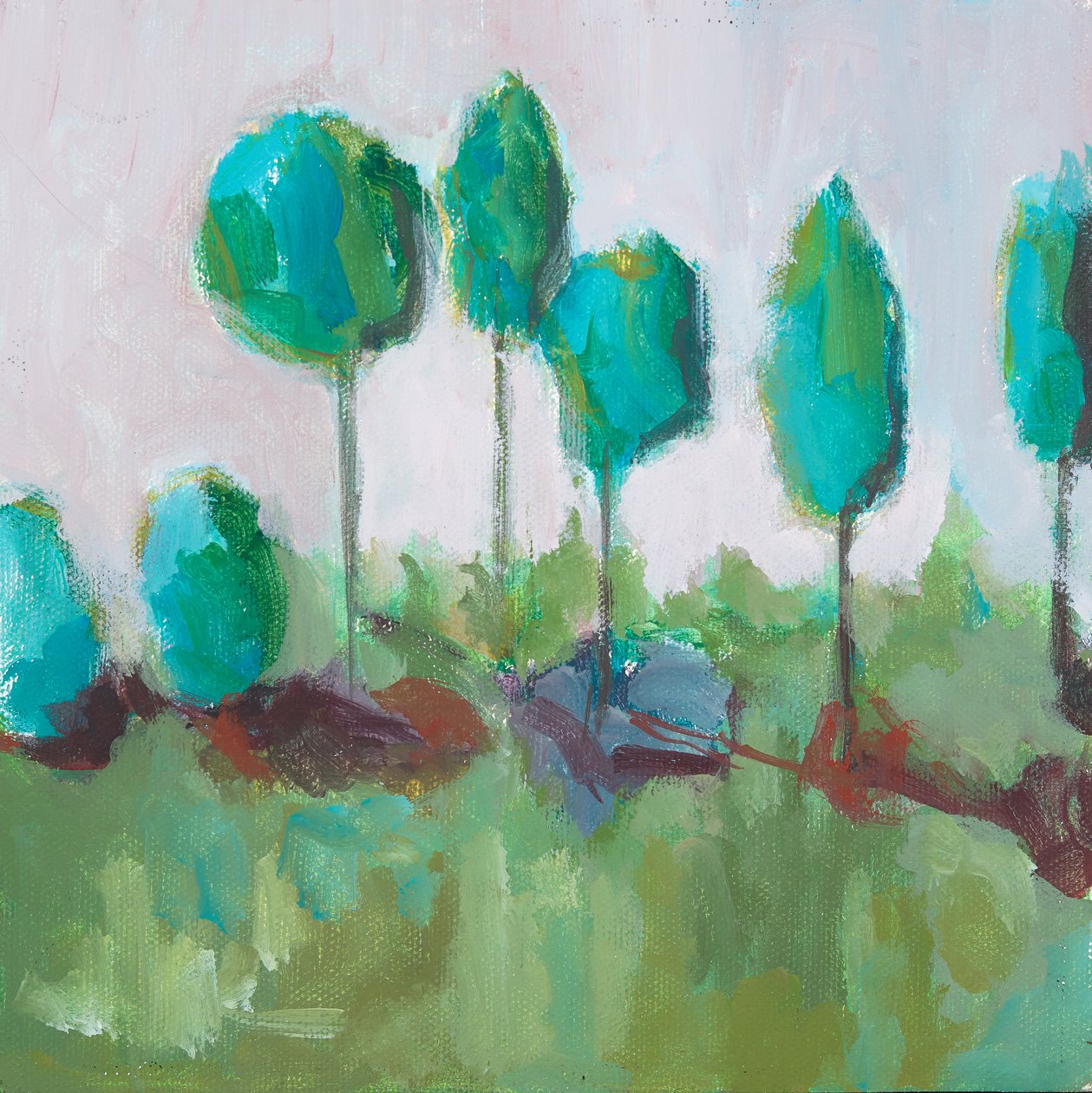 Bomenrij (acryl op board) door Genevieve French