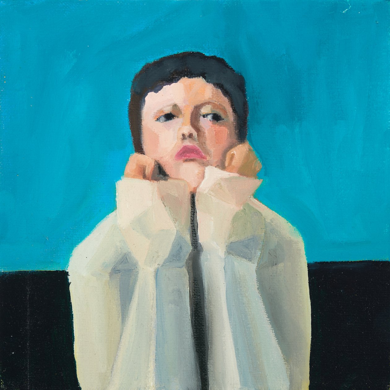 Sulky meisje, 2016 (olieverf op canvasboard) door Genevieve French