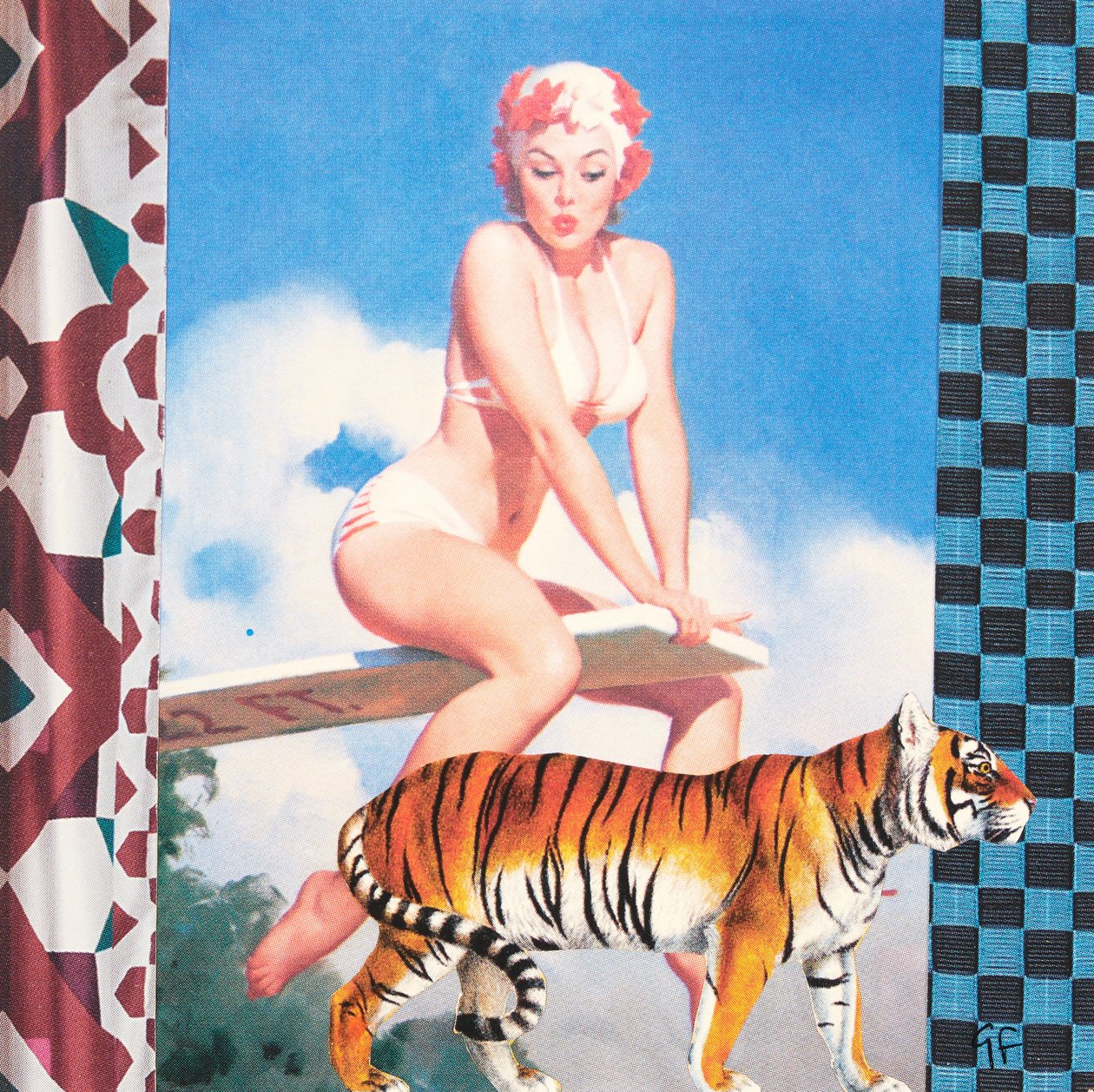 Zwemmend meisje met tijger (collage) door Genevieve French