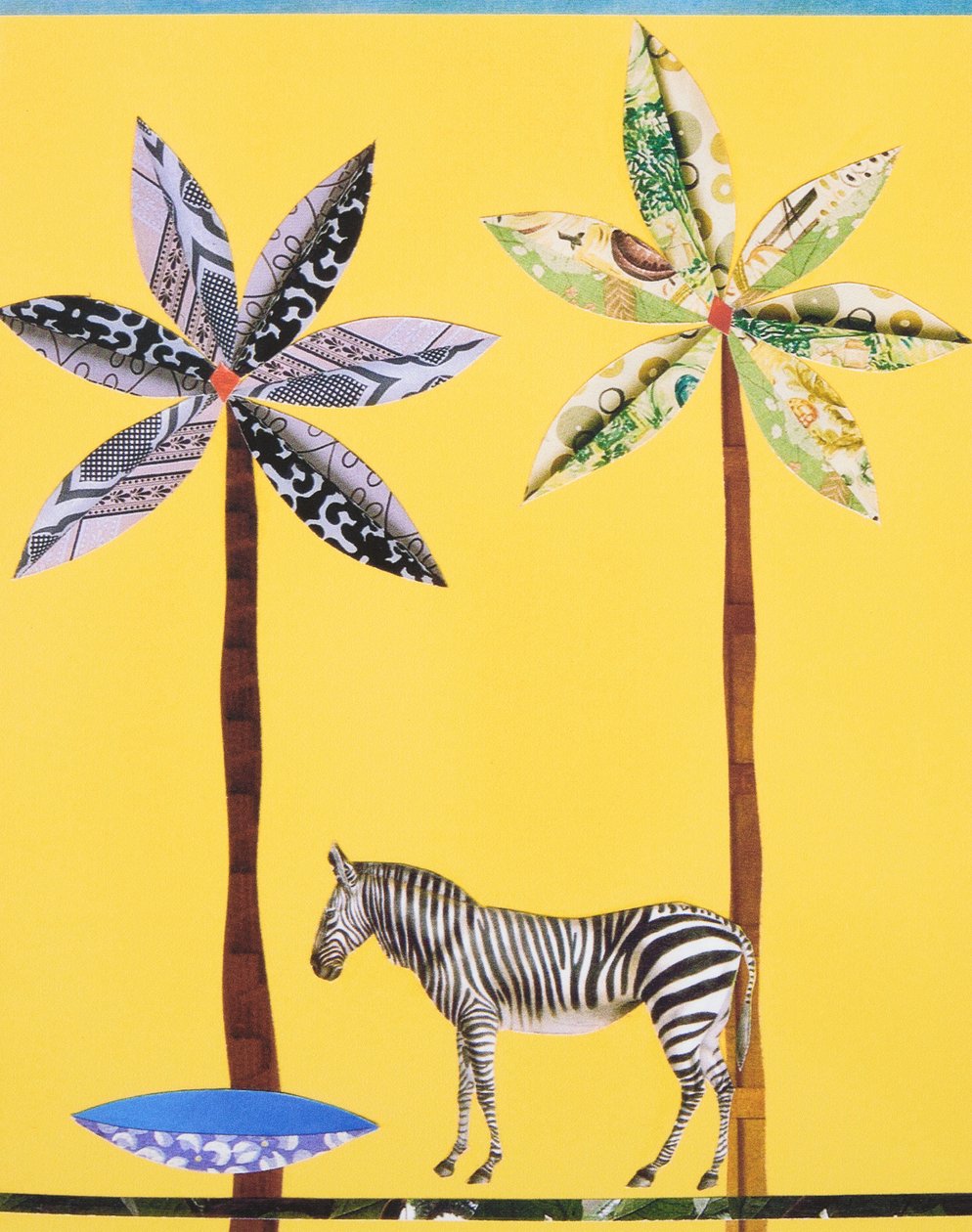 Zebra met blauwe kom (collage) door Genevieve French