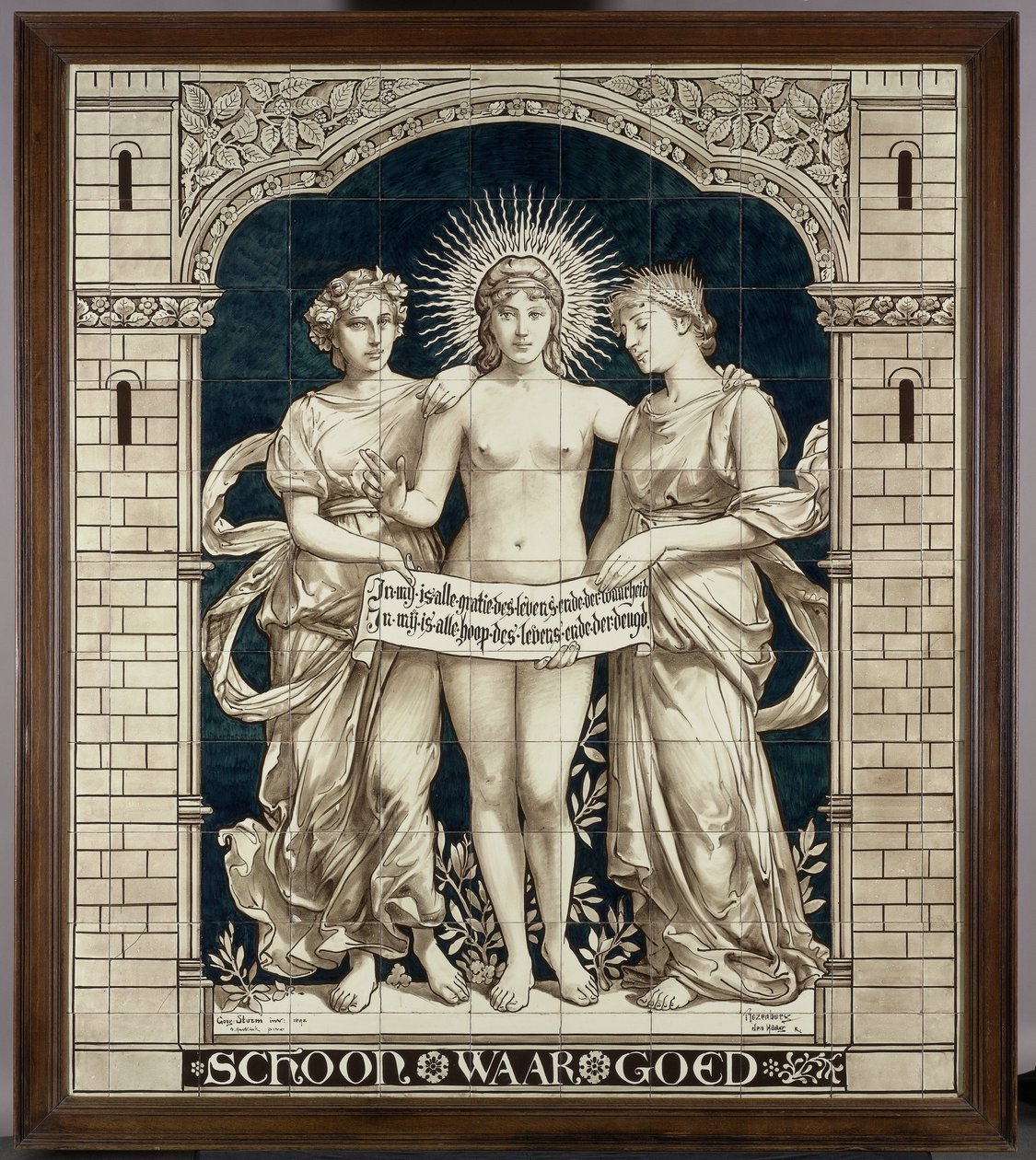 Tegeltableau met de drie gratiën door Georg Sturm