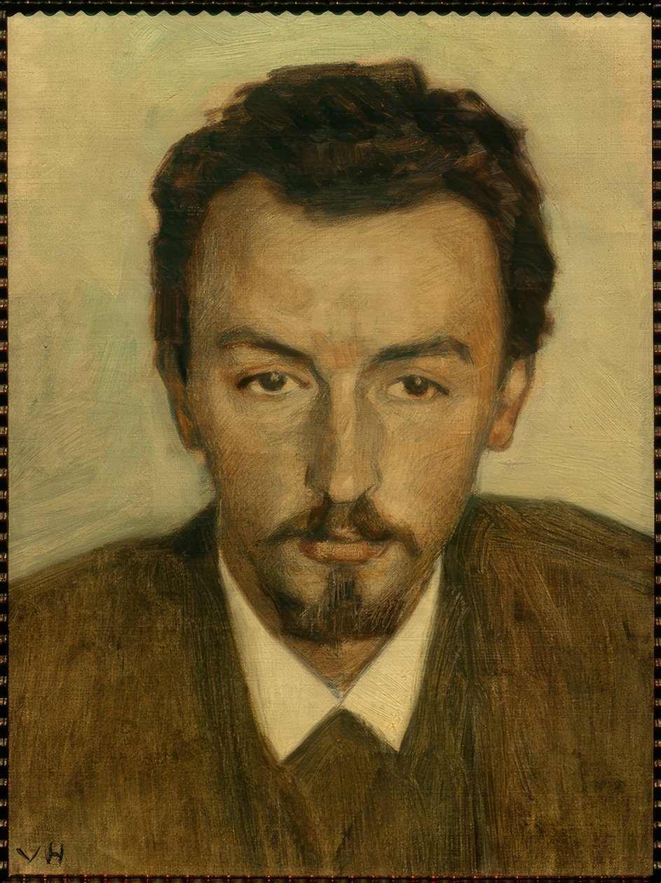 Portret van de schilder Vilhelm Hammershøi door Georg Nicolai Achen