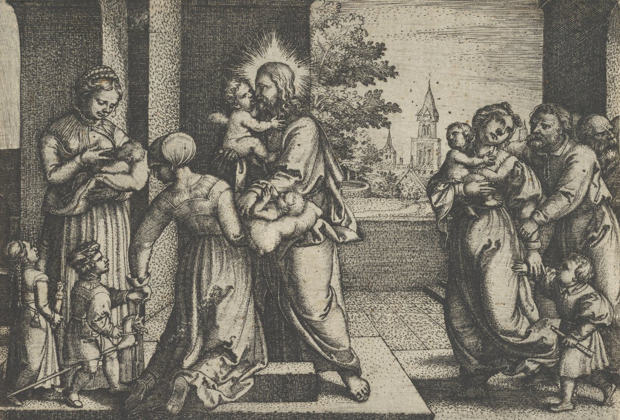 Christus en de kinderen door Georg Pencz