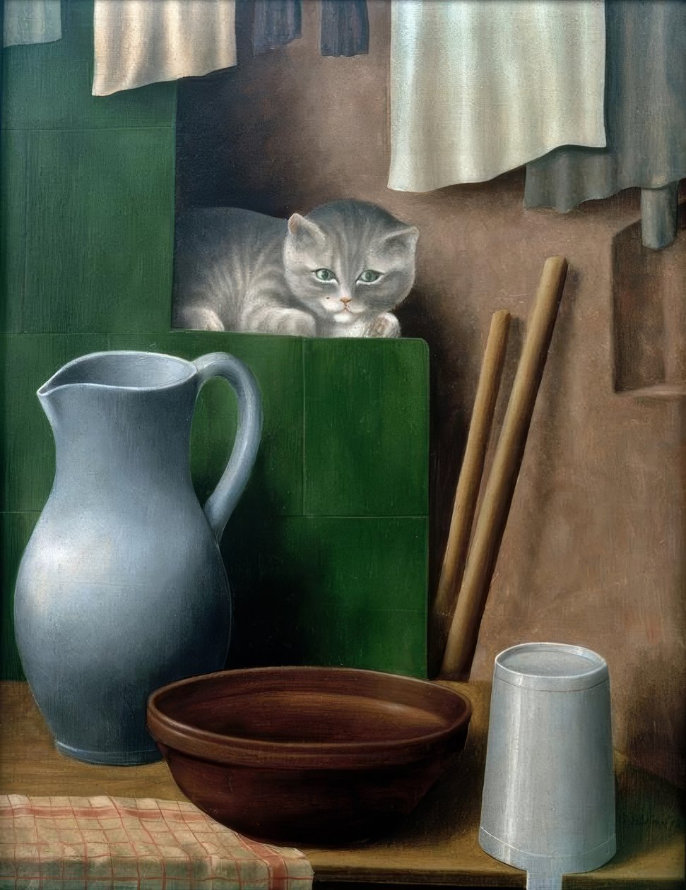 Stilleven met kat door Georg Schrimpf