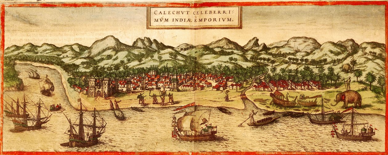 Calicut door Georg and Hogenberg Franz (1535 90) Braun