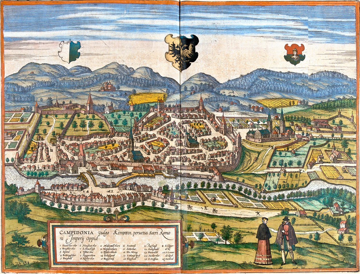 Kempten, Duitsland door Georg and Hogenberg Franz (1535 90) Braun