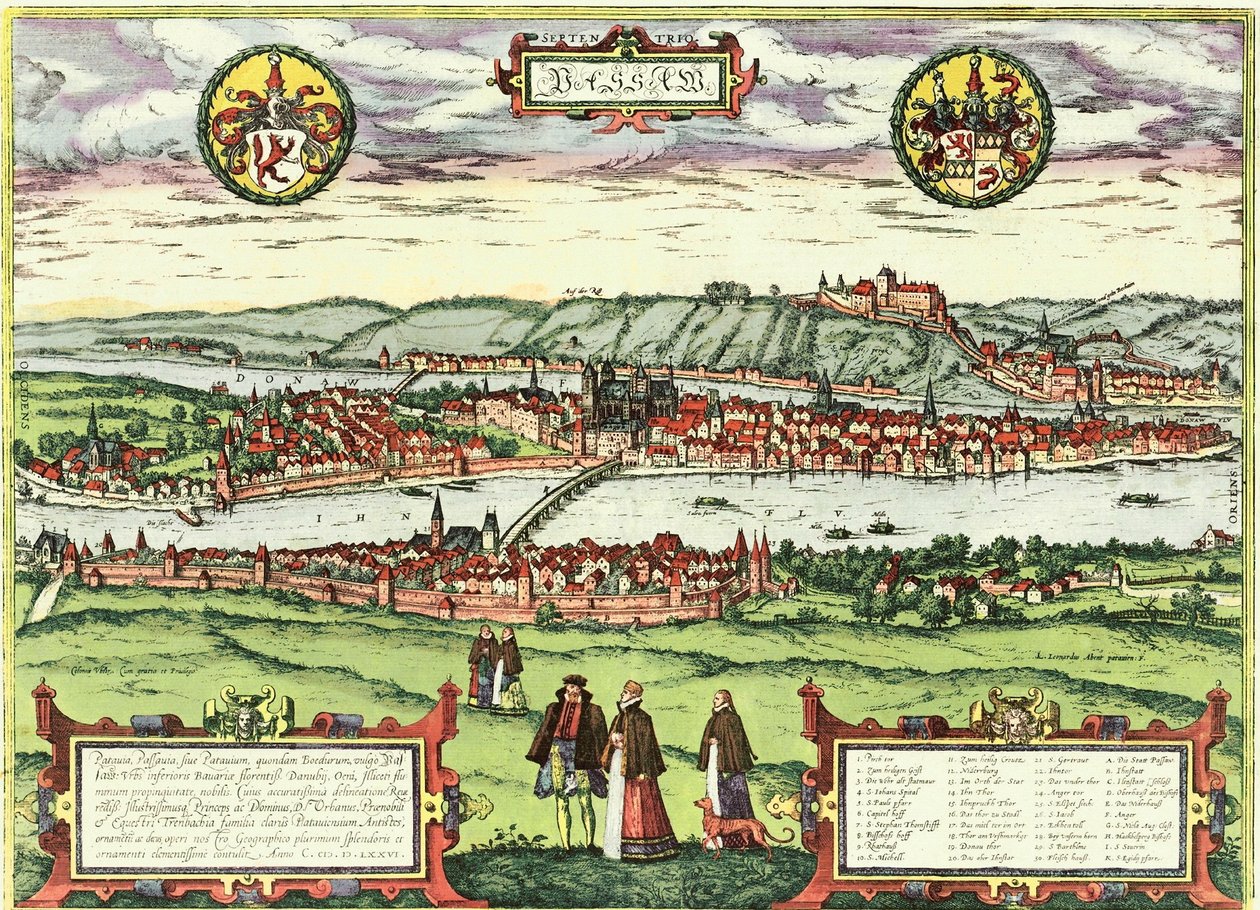 Passau, Duitsland door Georg and Hogenberg Franz (1535 90) Braun