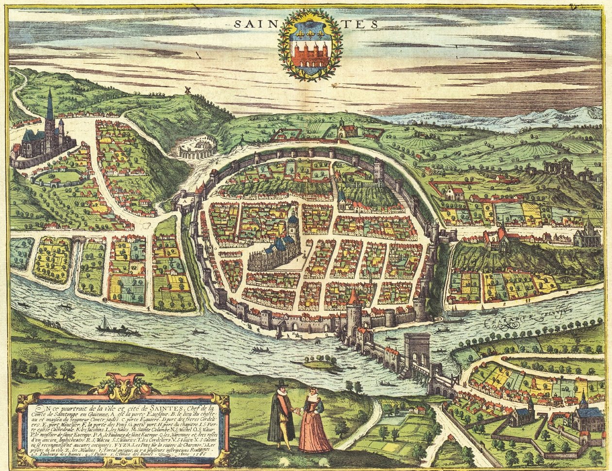 Saintes, Frankrijk door Georg and Hogenberg Franz (1535 90) Braun
