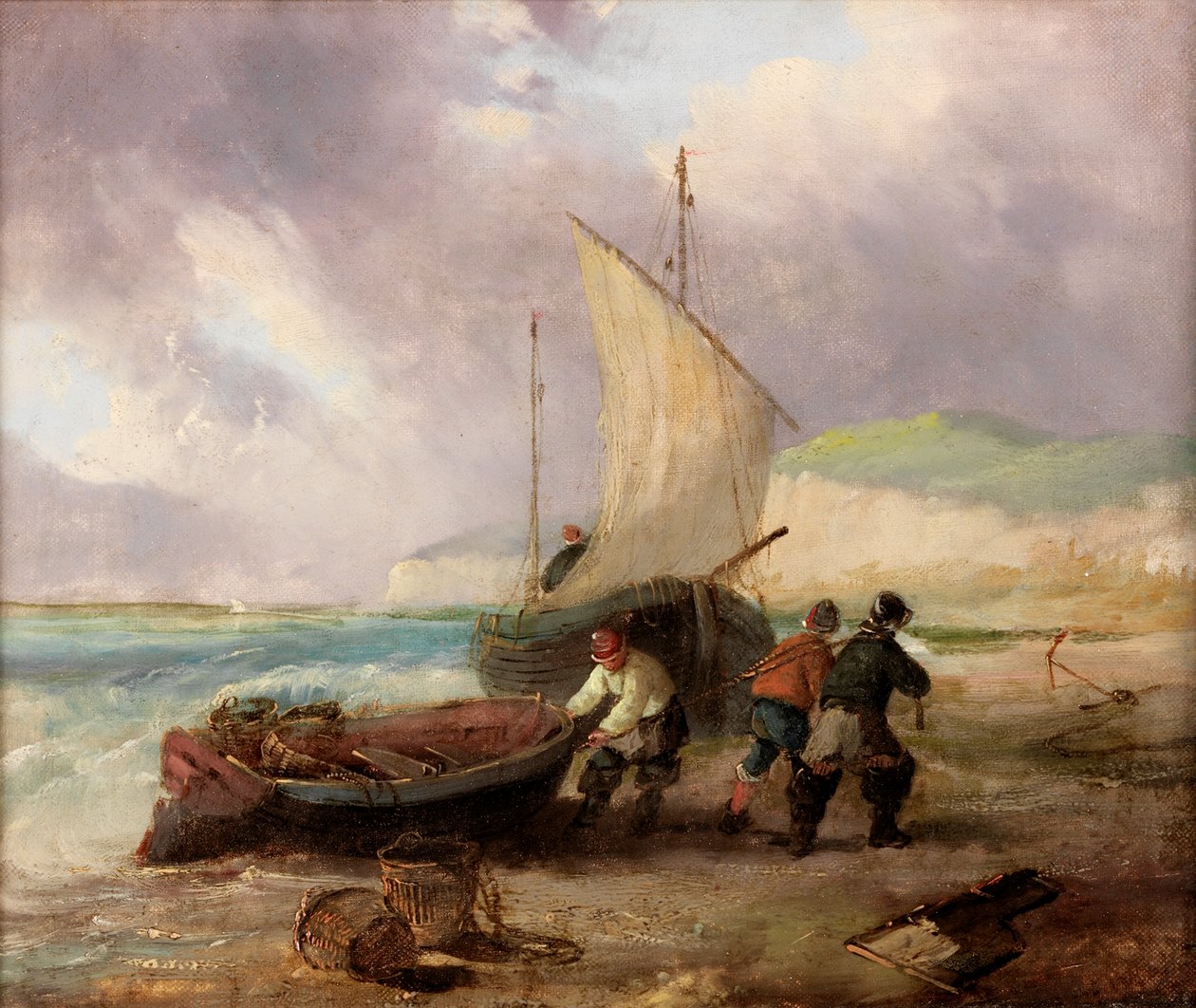 Kustscène met Vissersboten door George Balmer