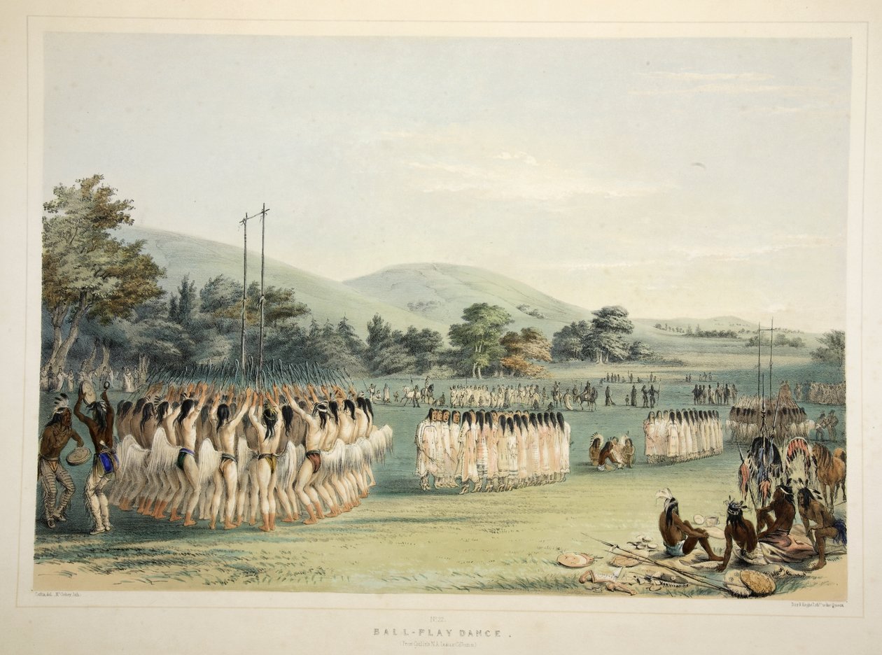 Balspelersdans, uit Catlins North American Indian Portfolio. Hunting Scenes and Amusements of the Rocky Mountains and Prairies of America, pub. 1845 door George Catlin