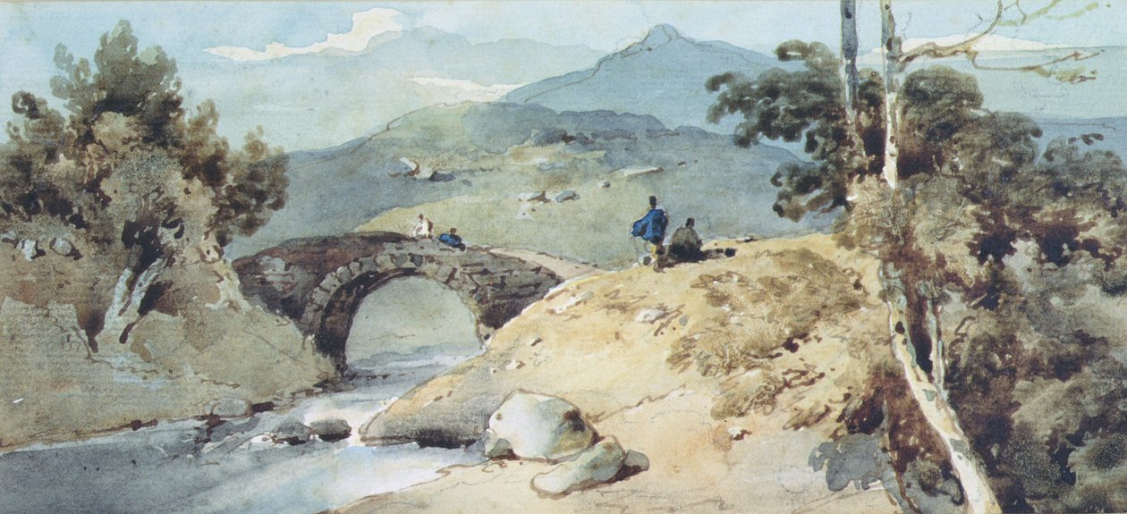 Chinees landschap met brug door George Chinnery