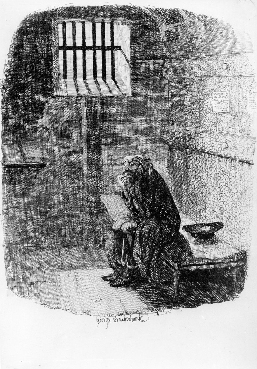 Fagin in de veroordeelde cel, illustratie uit 
