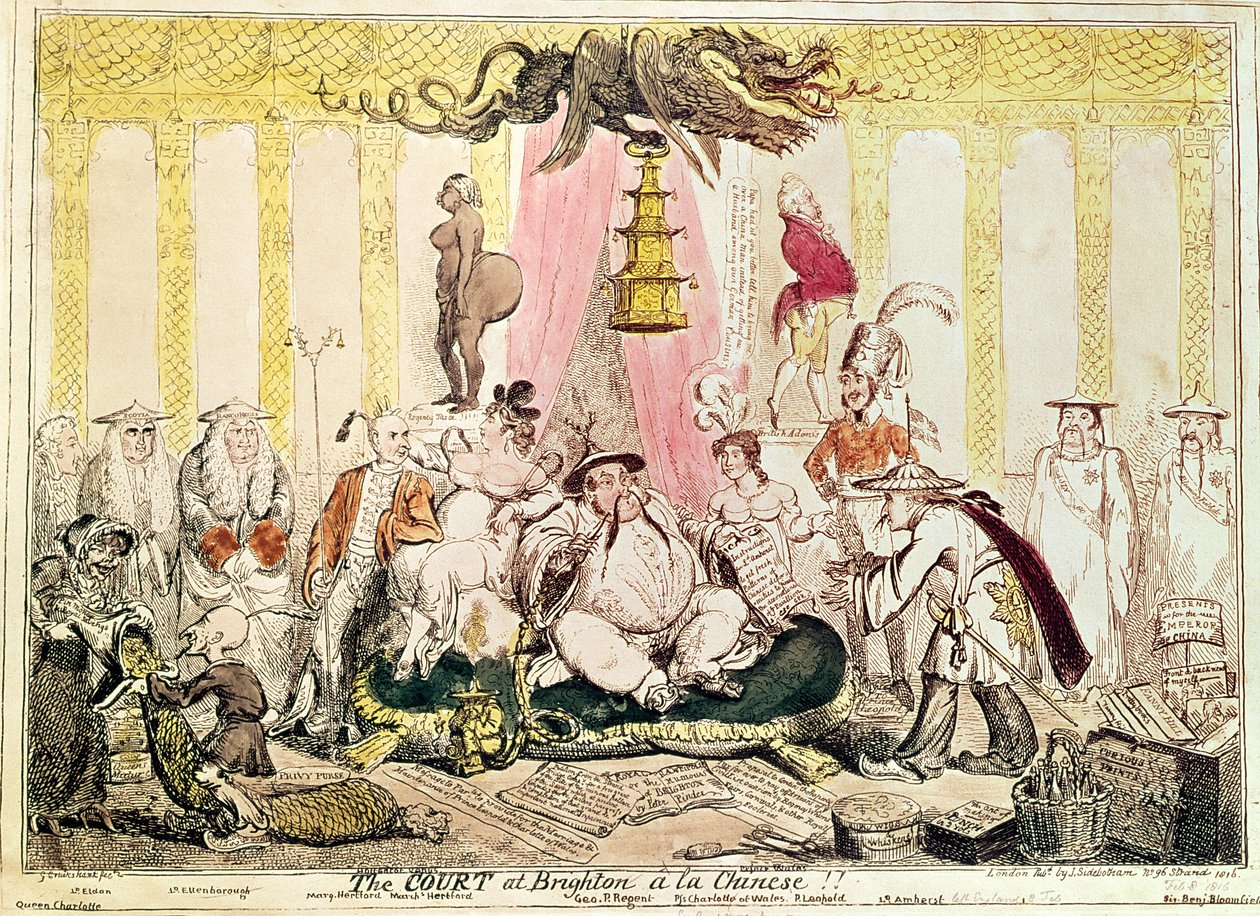 Het Hof in Brighton a la Chinese, 1816 door George Cruikshank