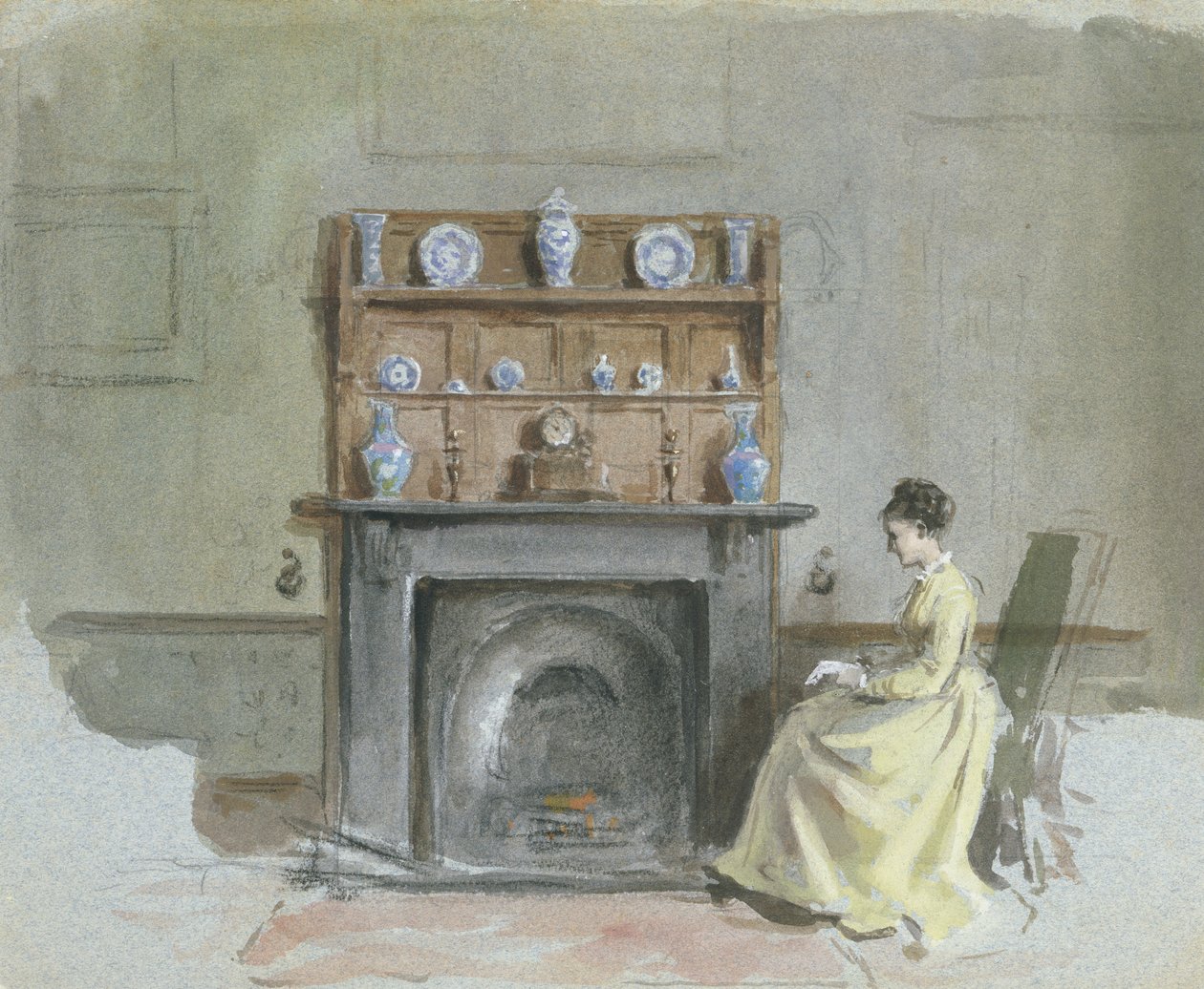 Dame Zittend bij de Open Haard door George Goodwin Kilburne