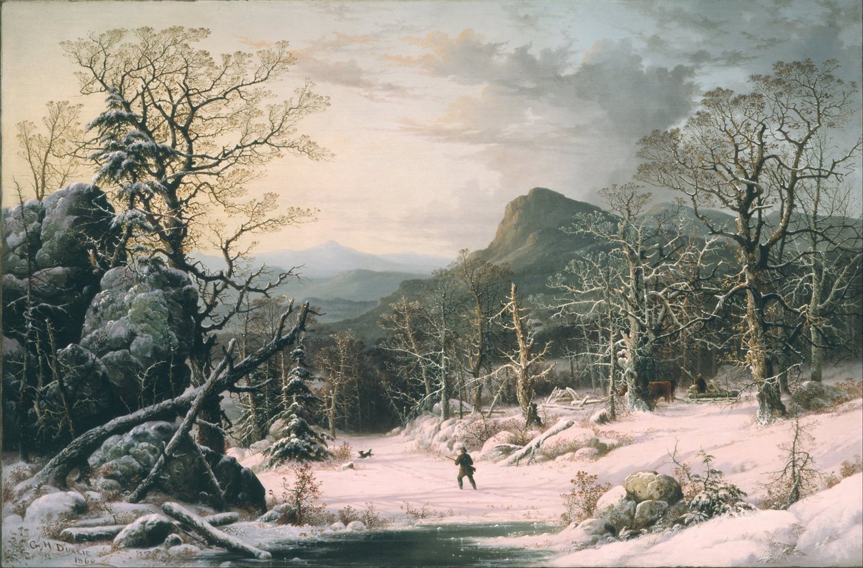 Jager in winterbos door George Henry Durrie
