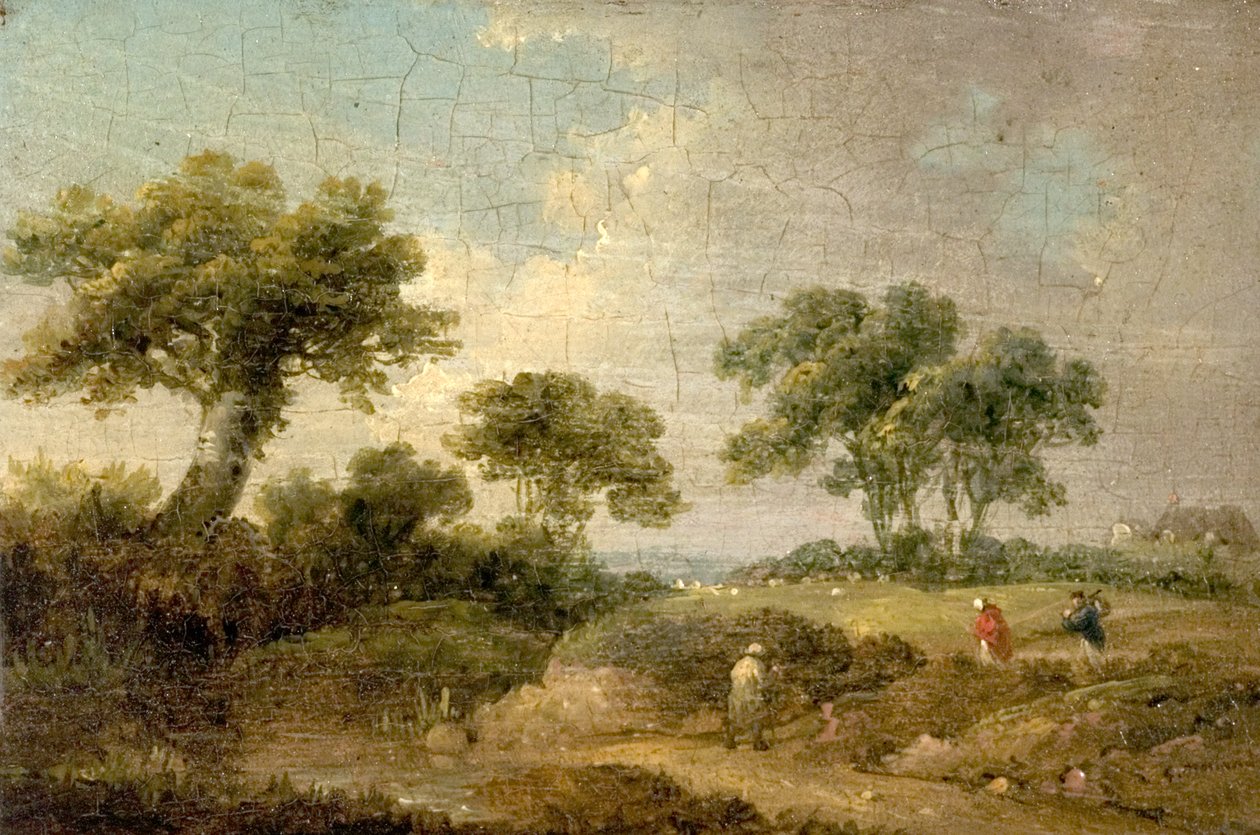 Landschap met figuren door George Morland