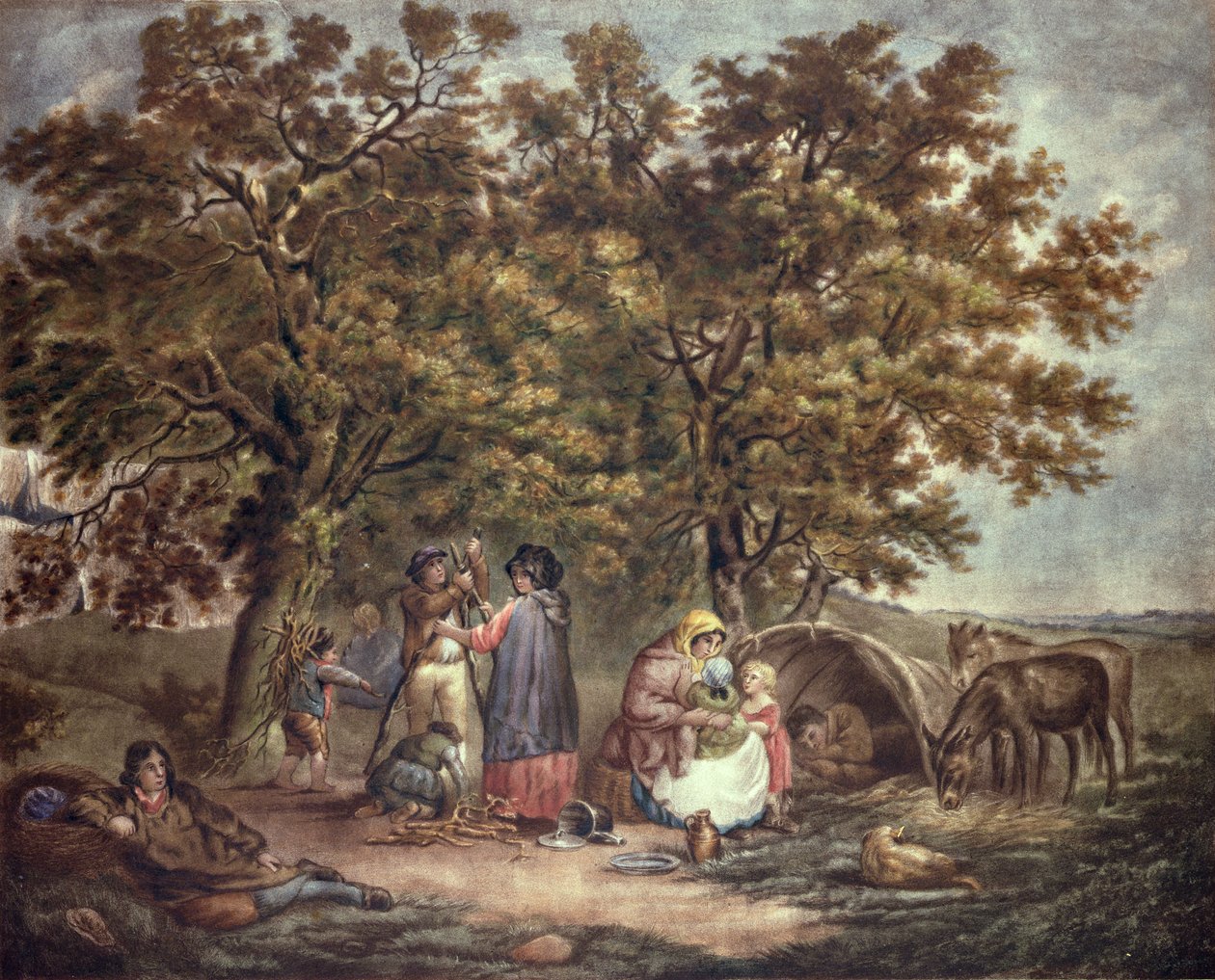 De tent van de zigeuners, gegraveerd door Joseph Grozar door George Morland