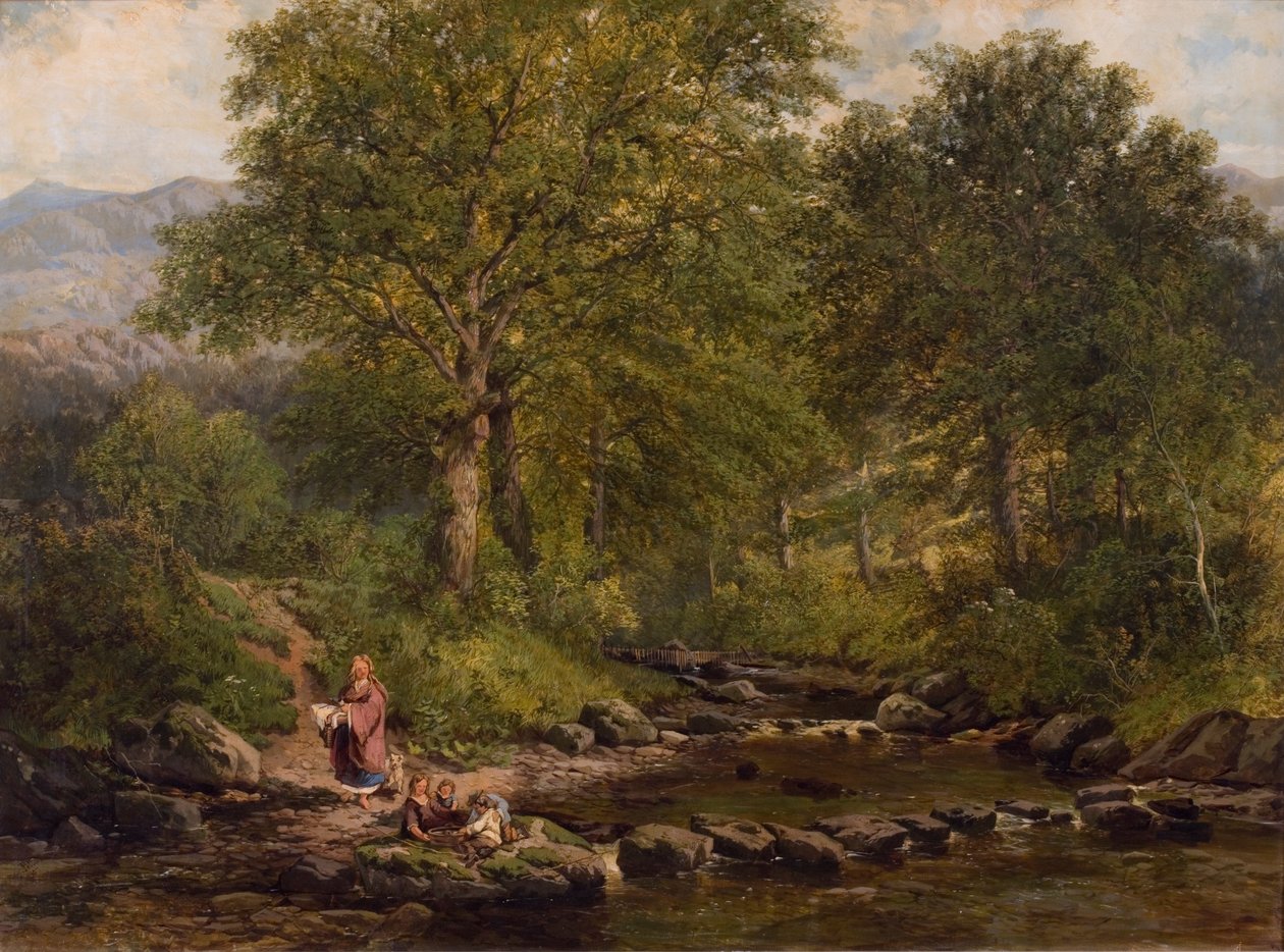 Stapstenen op de Rivier Rothay, onder Loughrigg, 1857 door George W. Pettit