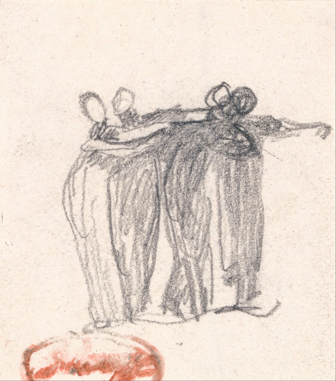 Groep van vier vrouwen die elkaar omhelzen door George Romney