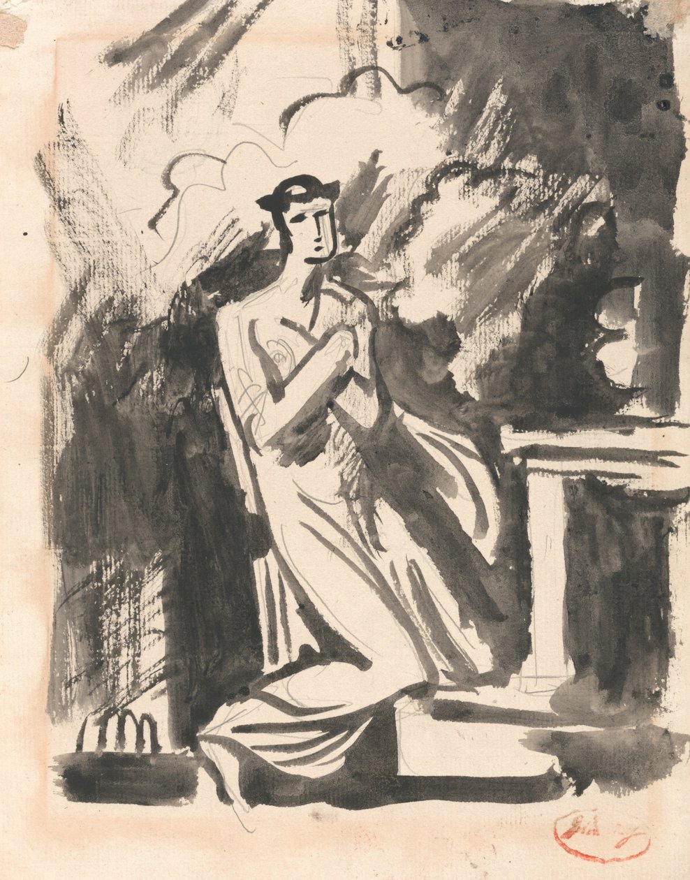 Iphigenia knielt over een altaar door George Romney