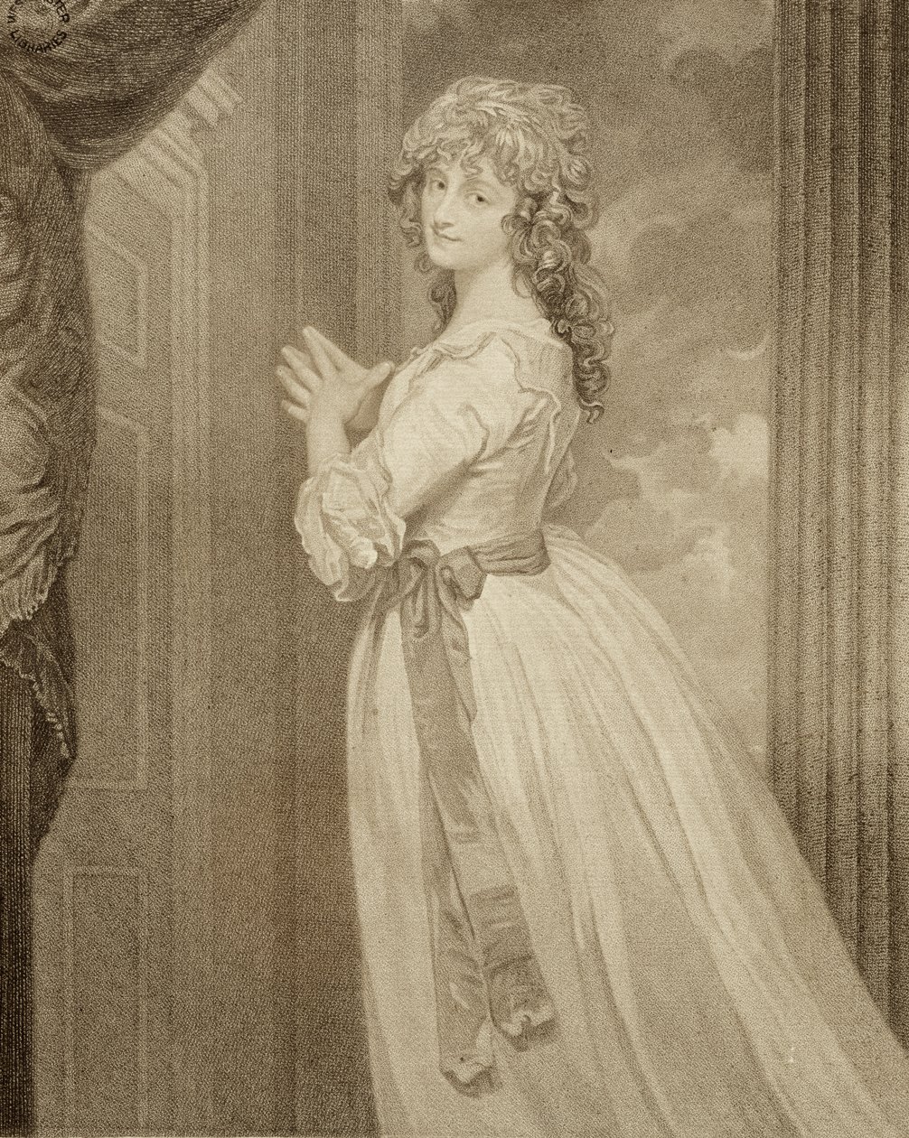 Mevrouw Jordan in de Rol van het Plattelandsmeisje, gegraveerd door Francesco Bartolozzi (1727-1815) door George Romney