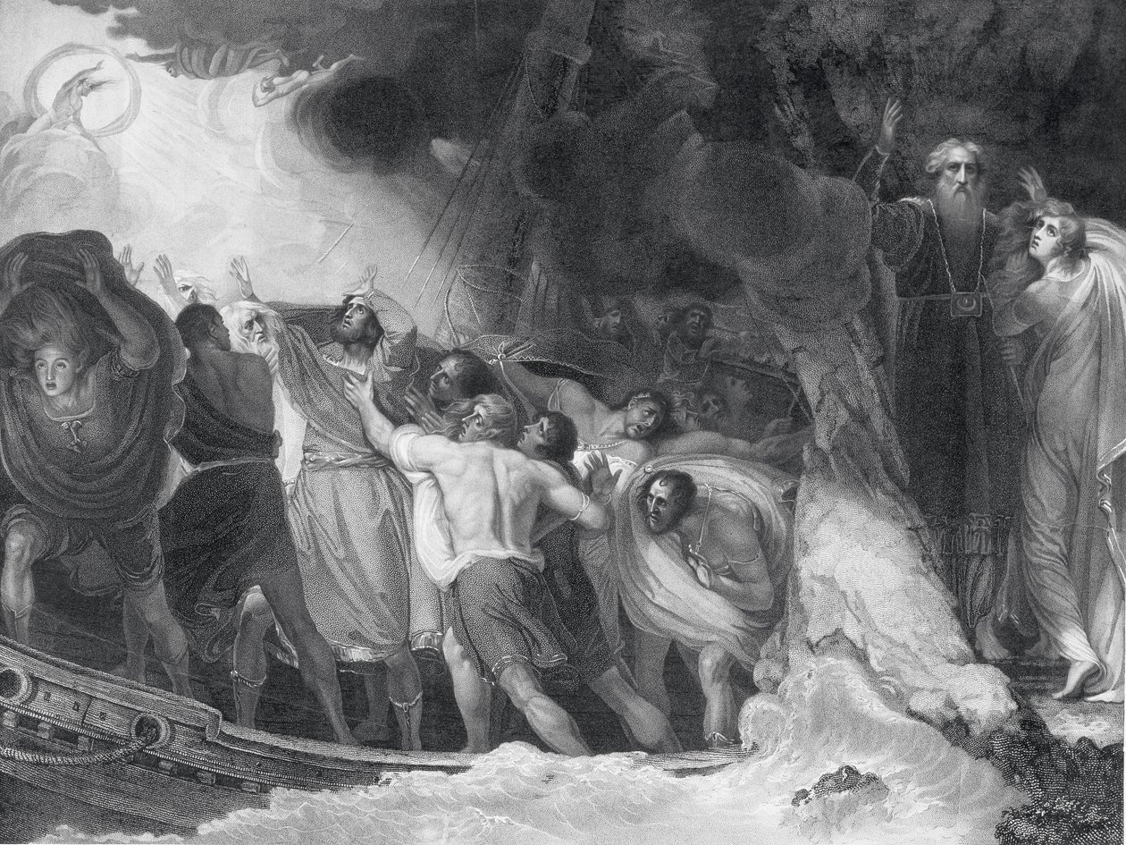 De storm, Act I, Scene I, gegraveerd door B. Smith door George Romney