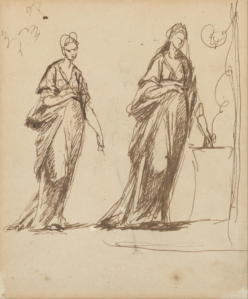 Twee vrouwelijke figuren door George Romney